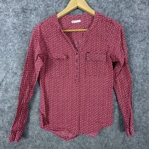 Exit Urban Vintage Shirt Womens Small Red Geometric Chest Pocket Roll Tab Sleeve